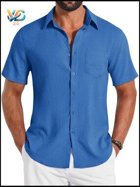 Men's Button Down Short Sleeve Textured Shirt with Pocket
